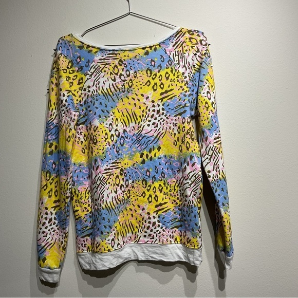 L’atiste Size M Tye Die Animal Print Sweater With Spiked Shoulders Slouchy - Picture 3 of 8